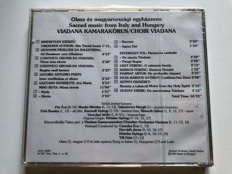Choir Viadana - Sacred Music From Italy And Hungary / Do-Lá Audio CD 1996 / DLCD 075