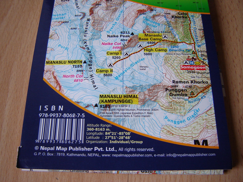 AROUND MANASLU and TSUM VALLEY Trekking Map / 1:125 000 / Manaslu Conservation Area