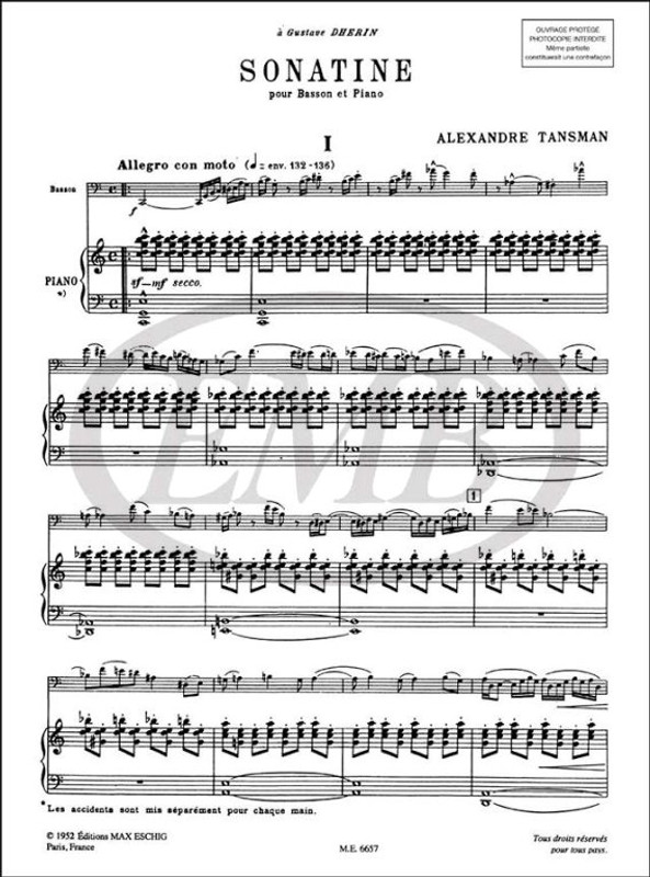 Tansman, Alexandre: Sonatine / pour basson & piano / Max-Eschig