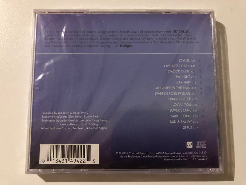 Ed Calle – Twilight / Features ''Spanish Rose'' And ''Smood Dude'' / Concord Vista Audio CD 2001 / CCD-4942-2 