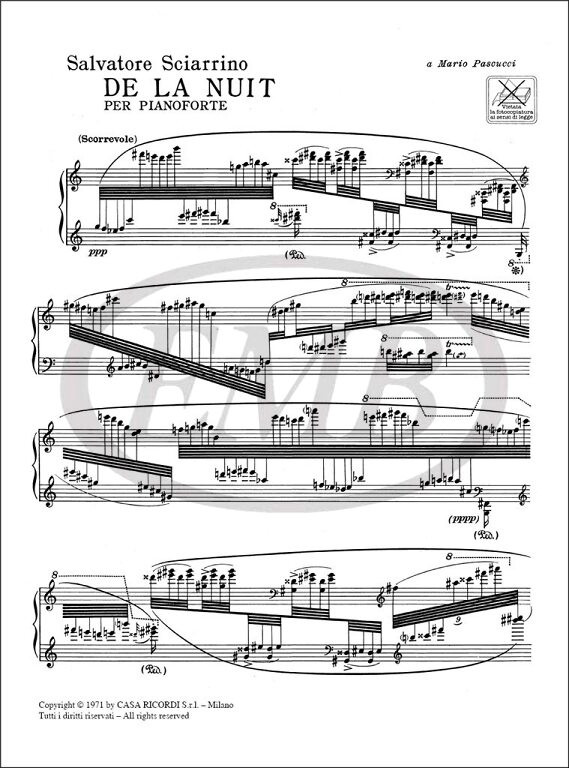Sciarrino, Salvatore: DE LA NUIT / PER PIANOFORTE / Ricordi Americana / 1971