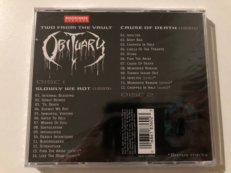 Obituary – Slowly We Rot; Cause Of Death / Two From The Vault / Roadrunner Records 2x Audio CD 2003 / RR 8360-2