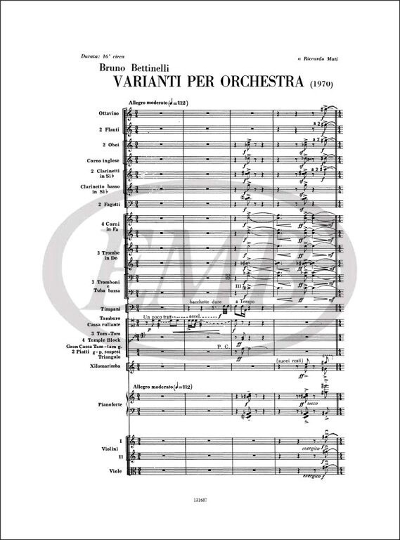 Bettinelli, Bruno: VARIANTI PER ORCH. (1970) / Ricordi Americana / 1973