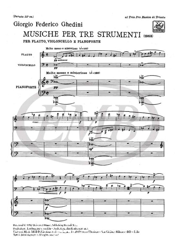 Ghedini, Giorgio Federico: MUSICHE PER 3 STRUM. (FL., VC. E PF.) / Ricordi Americana / 1984