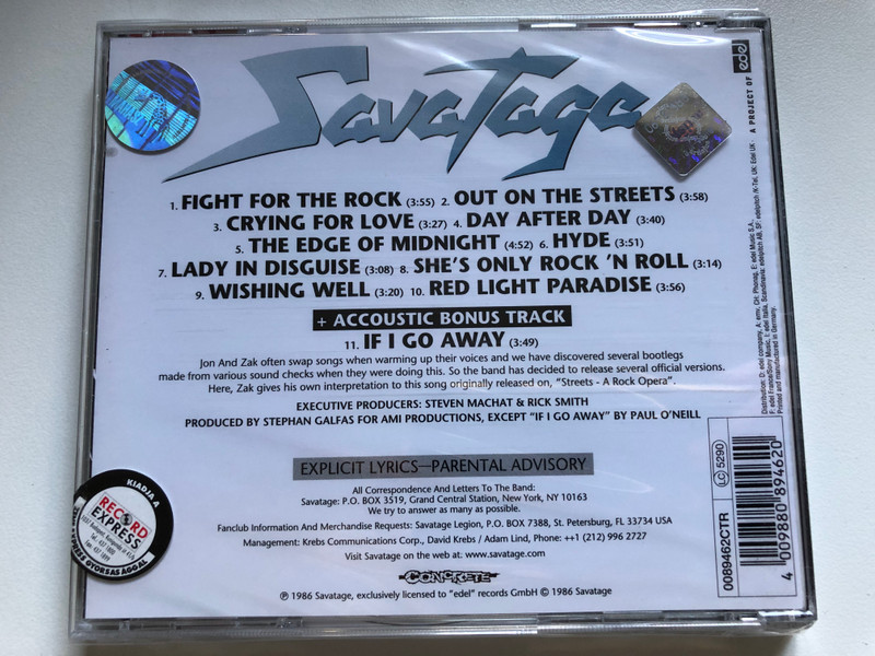 Savatage – Fight For The Rock / New Edition Incl. Accoustic Bonus Track! / Edel Audio CD / 0089462CTR