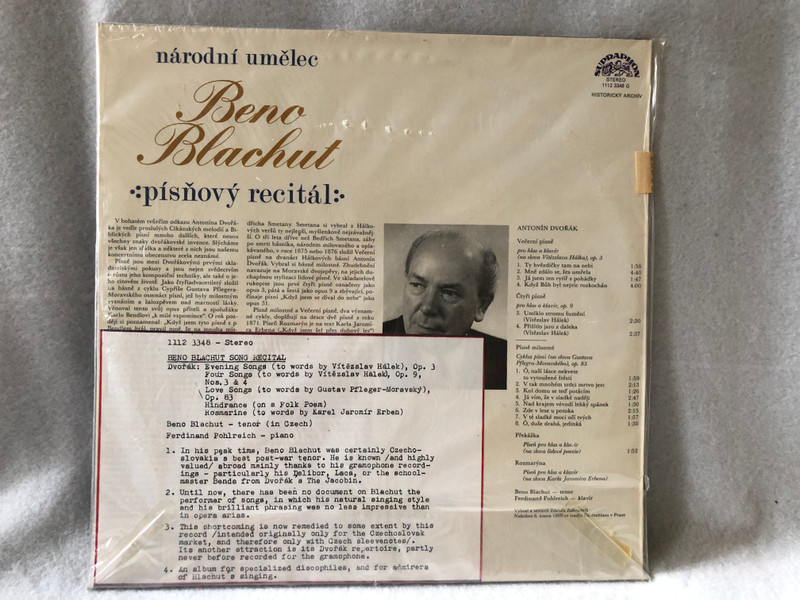 Beno Blachut – Písňový Recitál / Supraphon  / 1985 LP VINYL 1112 3348 G
