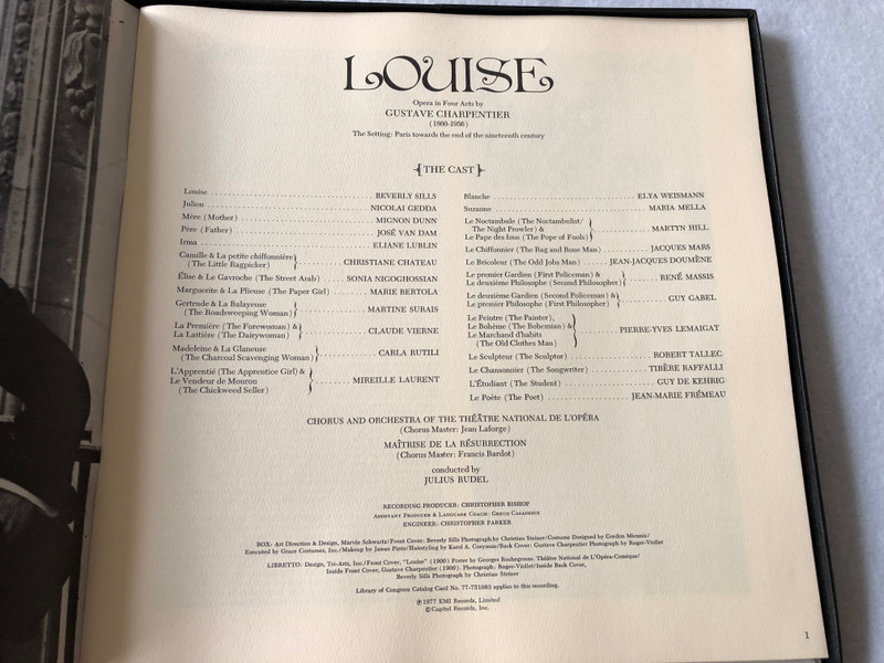 Charpentier - Beverly Sills, Nicolai Gedda, José van Dam, Mignon Dunn, Chorus & Orchestra Of The Paris Opera, Julius Rudel – Louise  EMI 1977 LP VINYL SCLX-3846