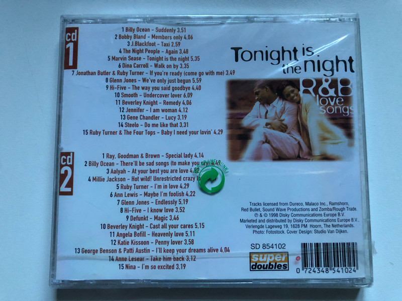 Tonight Is The Night R&B Love Songs / Billy Ocean; The Night People; Baverly Knight, Hi-Five; Ray, Goodman & Brown / Super Doubles 2x Audio CD 1998 / SD 854102