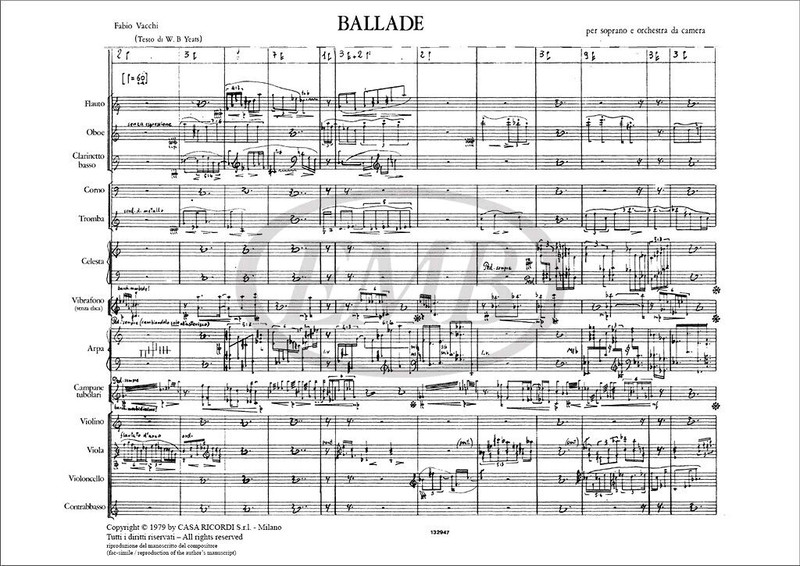 Vacchi, Fabio: BALLADE PER S. E ORCH. DA CAMERA / Ricordi Americana / 1981