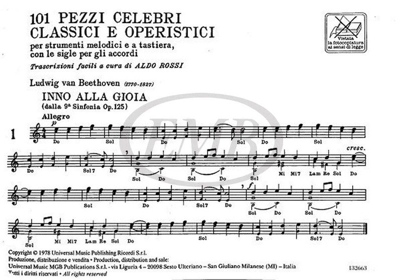 101 PEZZI CELEBRI CLASSICI E OPERISTICI PER STRUM. MELODIC I E A TASTIERA CON LE SIGLE PER GLI ACCORDI / Ricordi Americana / 1978