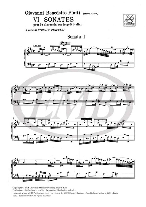 Platti, Giovanni Benedetto: 6 SON. POUR LE CLAVESSIN SUR LE GO[T ITALIEN / Ricordi Americana / 1978