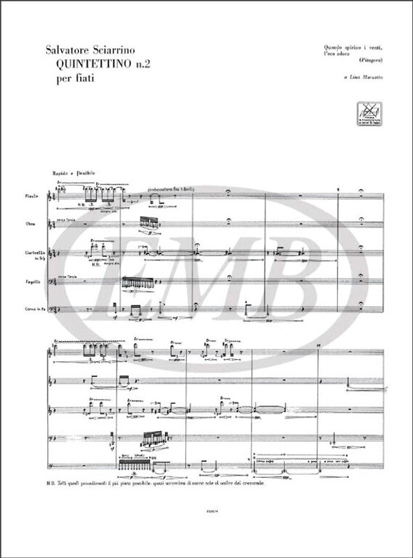 Sciarrino, Salvatore: QUINTETTINO: N.2 PER FIATI / score and parts / Ricordi Americana / 1979