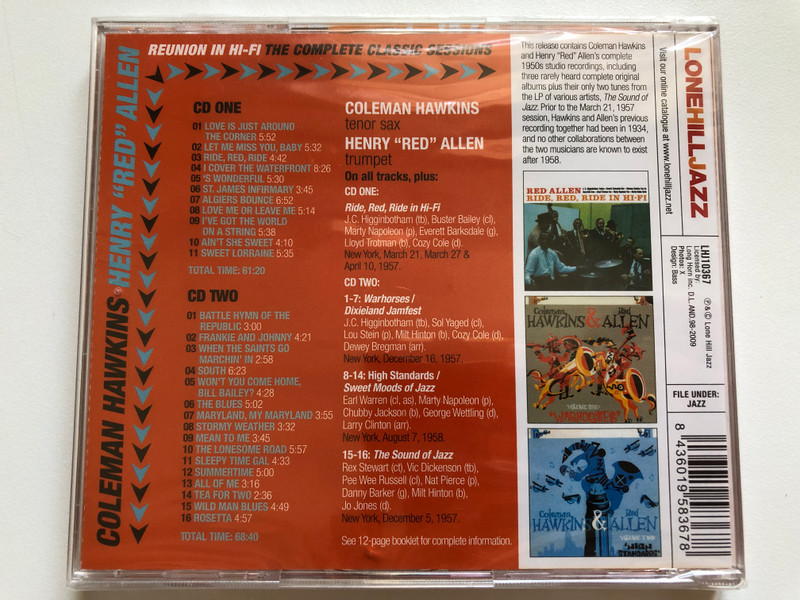 Coleman Hawkins & Henry "Red" Allen – Reunion In Hi-Fi (The Complete Classic Sessions) / Lone Hill Jazz 2x Audio CD 2009 / LHJ10367
