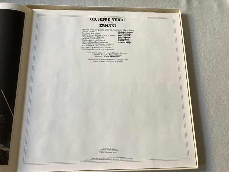 Giuseppe Verdi, Anita Cerquetti, Mario del Monaco, Boris Christoff, Ettore Bastianini, Orchestra E Coro Del Maggio Musicale Fiorentino, Dimitri Mitropoulos – Ernani  Fonit Cetra 1984 LP VINYL DOC 61