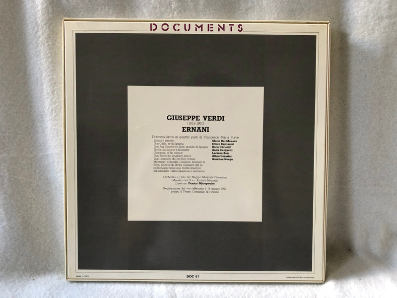 Giuseppe Verdi, Anita Cerquetti, Mario del Monaco, Boris Christoff, Ettore Bastianini, Orchestra E Coro Del Maggio Musicale Fiorentino, Dimitri Mitropoulos – Ernani  Fonit Cetra 1984 LP VINYL DOC 61