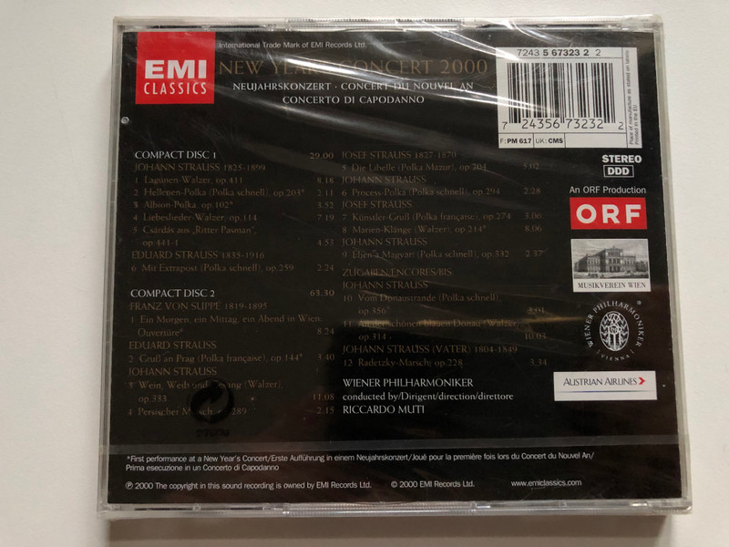 New Year's Concert 2000 = Neujahrskonzert Concert Du Nouvek An - Riccardo Muti, Wiener Philharmoniker / EMI Classics 2x Audio CD 2000 Stereo / 724356732322