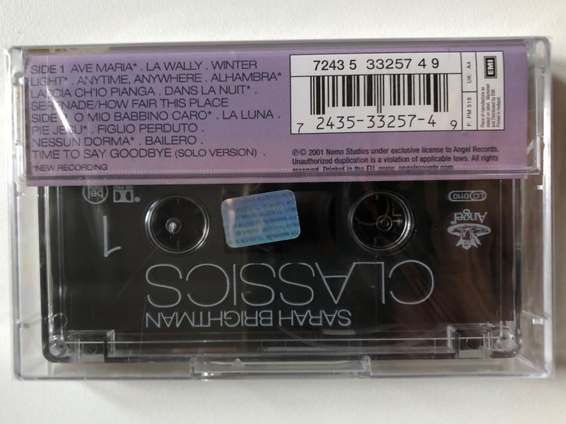 Sarah Brightman – Classics / This essential collection blends. 7 Gorgeous New Recordings with a selection of Sarah's favorite classics. / Angel Records Audio Cassette 2001 / 7243 5 33257 4 9