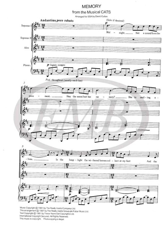 Lloyd Webber, Andrew: Memory / Transcribed by Cullen, David / Faber Music