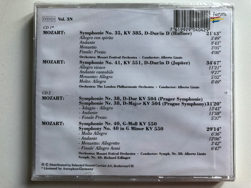 Wolfgang Amadeus Mozart - Die Berühmten Symphonien = The Famous Symphonies / The Royal Philharmonic Orchestra, Alberto Lizzio / Forum 2x Audio CD / CD 2/462 006-2
