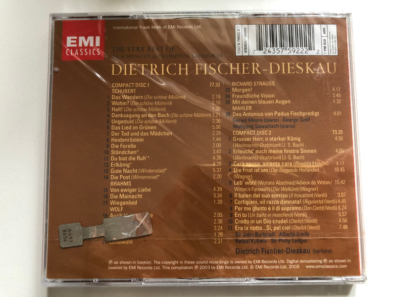 The Very Best Of Dietrich Fischer-Dieskau / EMI Classics 2x Audio CD 2003 Stereo / 724357592222
