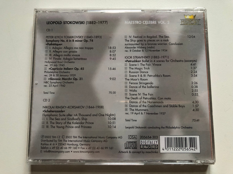 Stokowski - Maestro Celebre - Vol. 2 - Tchaikovsky, Rimsky-Korsakov, Stravinsky / History 2x Audio CD 2002 / 205654 303