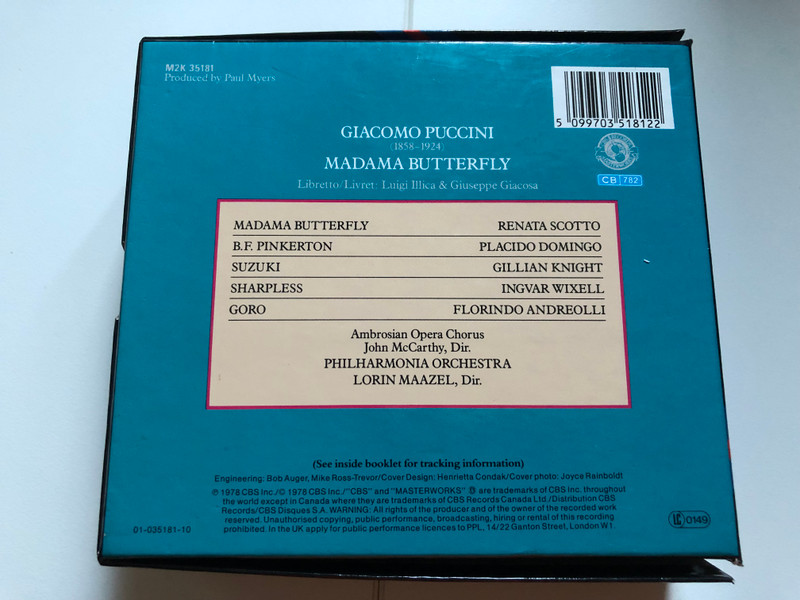 Renata Scotto - Puccini: Madame Butterfly - Placido Domingo / Ingvar Wixell, Gillian Knight, Florindo Andreolli, Ambrosian Opera Chorus, Philharmonia Orchestra, Lorin Maazel / CBS Masterworks 2x Audio CD / M2K 35181