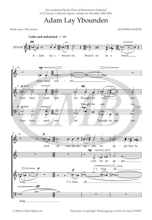 Martin, Matthew: Adam Lay Ybounden. SATB unacc. (CSS) / Faber Music