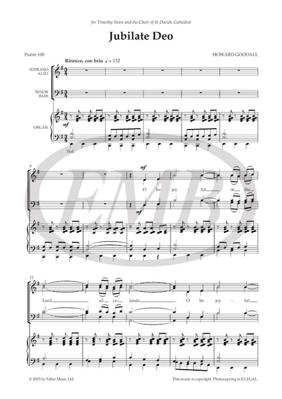 Goodall, Howard: Jubilate Deo. SATB acc FNCW / Faber Music