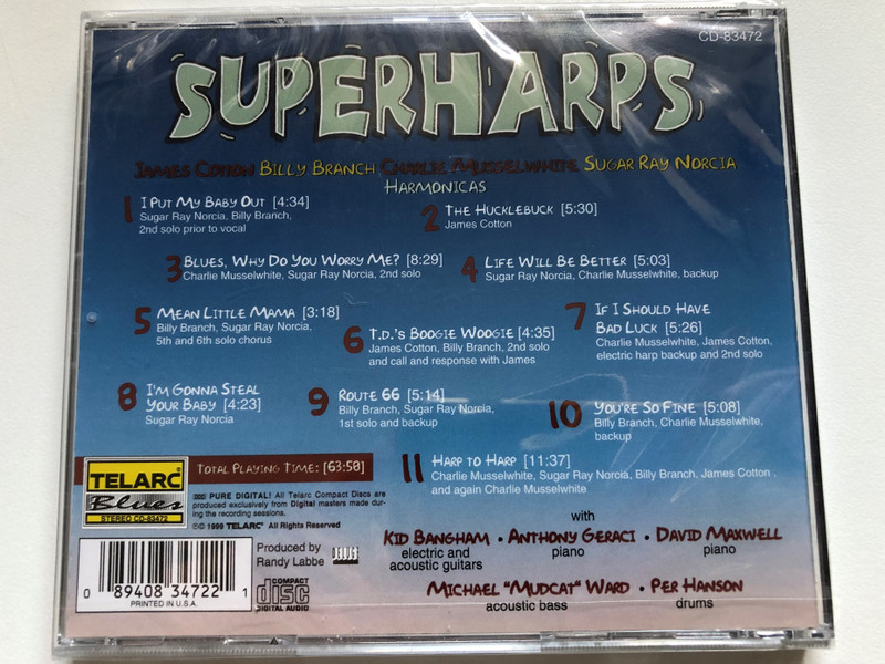 Superharps - James Cotton, Billy Branch, Charlie Musselwhite, Sugar Ray Norcia / Telarc Blues Audio CD 1999 / CD-83472