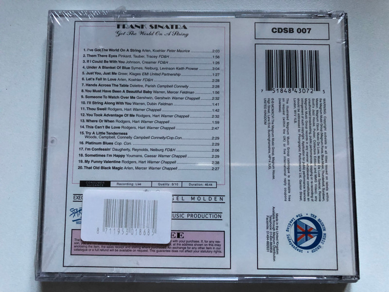 Frank Sinatra - Got The World On A String / The Magnum Music Group Audio CD / CDSB 007