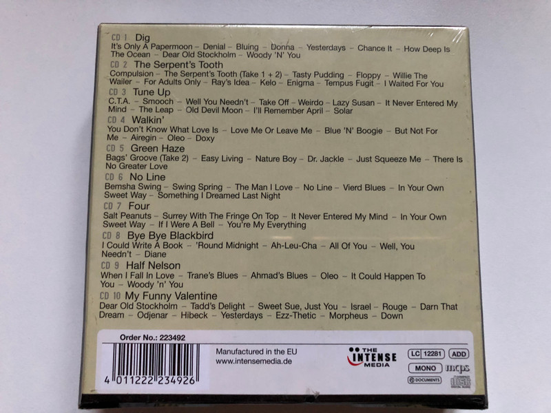 Miles Davis – Just Squeeze Me / No Line; Dig; The Serpent’s Tooth; Tune Up; Walkin'; Green Haze; Swing Spring; Four; Bye Bye Blackbird; Half Nelson; My Funny Valentine / Documents 10x Audio CD, Box Set, Mono / 223492