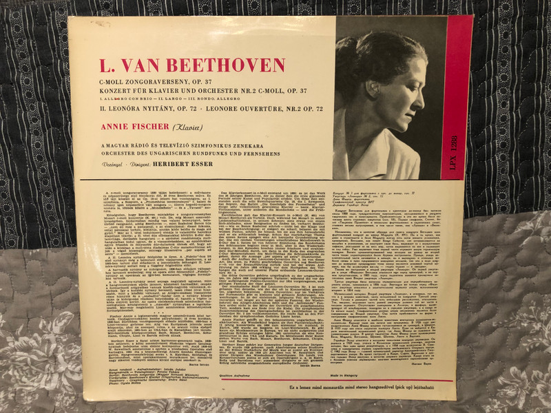 Annie Fischer, Ungarisches Rundfunkorchester, Heribert Esser - Beethoven – Klavierkonzert Nr. 3 C-moll Op. 37  Leonore Ouvertüre Nr. 2 Op. 72  Qualiton LP VINYL LPX 1288