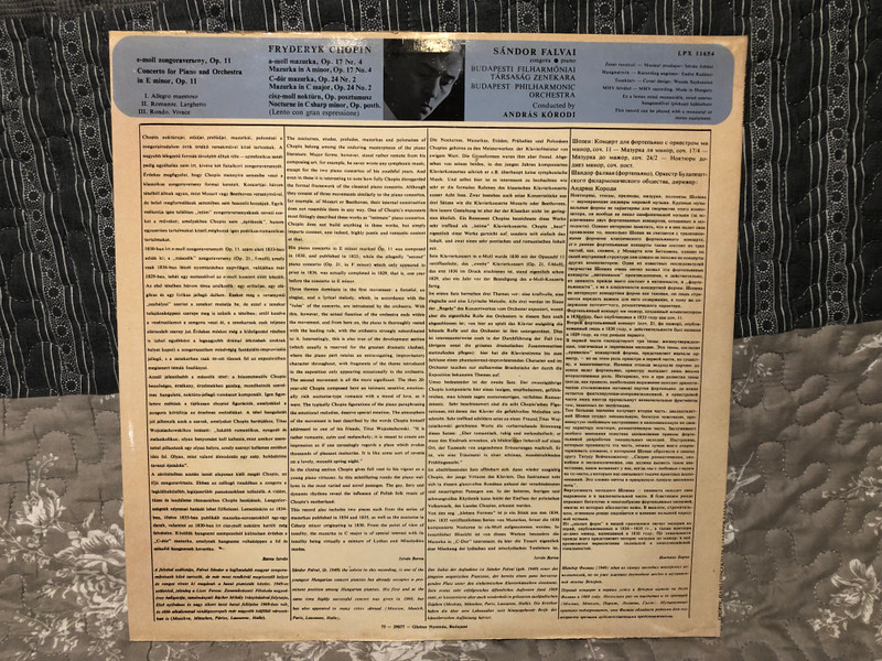 Chopin, Sándor Falvai, Budapest Philharmonic Orchestra, András Kórodi – Piano Concerto In E Minor, Op 11 Mazurkas In a Op.174 And In C, Op.242 Nocturne In C#,Op.Posth Hungaroton 1973 LP VINYL LPX 11 654