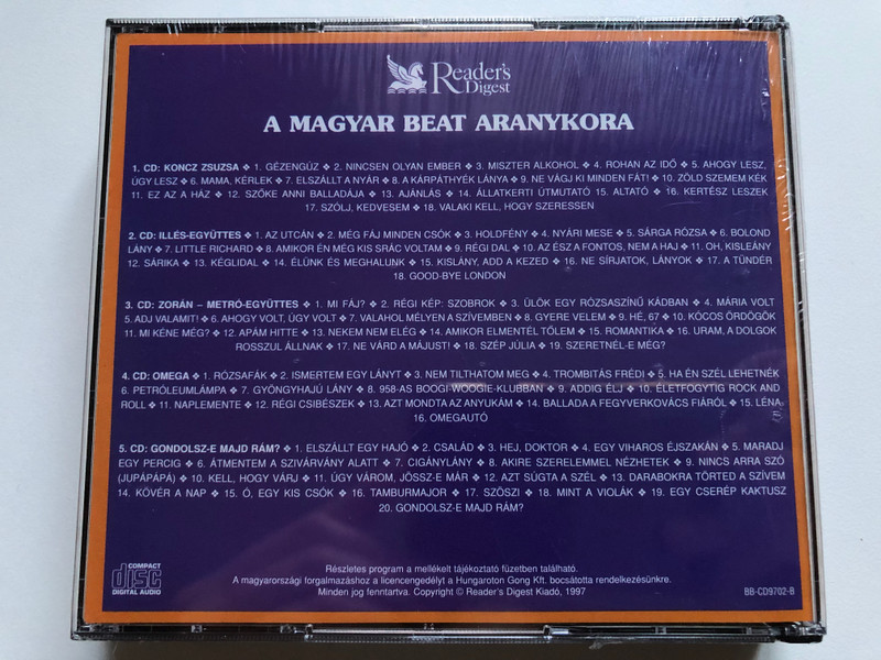 A Magyar Beat Aranykora / Reader's Digest 5x Audio CD 1997 
A magyar beat aranykora (91 dal) 5CD