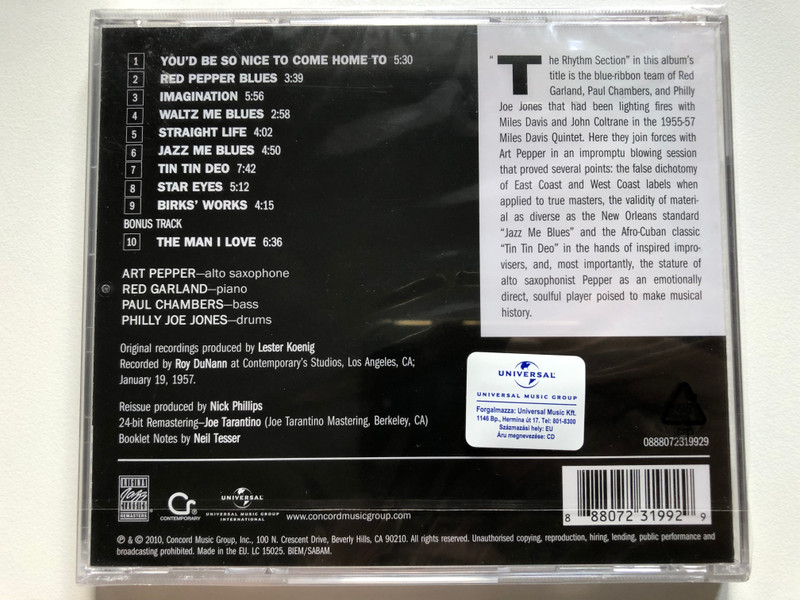 Art Pepper Meets The Rhythm Section (Red Gerland, Paul Chambers, Philly Joe Jones) / Original Jazz Classics Remasters / Original Jazz Classics Audio CD 2010 / 0888072319929