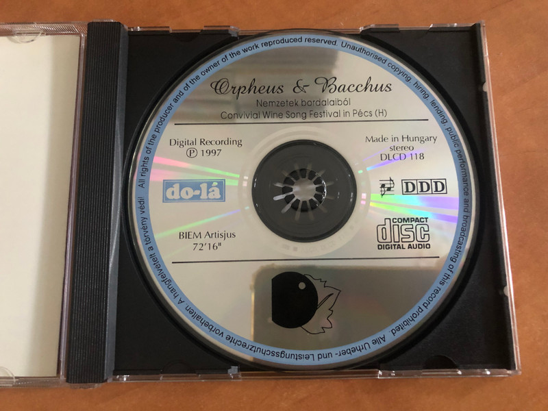 Orpheus & Bacchus (Nemzetek Bordalaiból - Convivial Wine Song Festival Pécs) / Do-Lá Audio CD 1997 Stereo / DLCD118