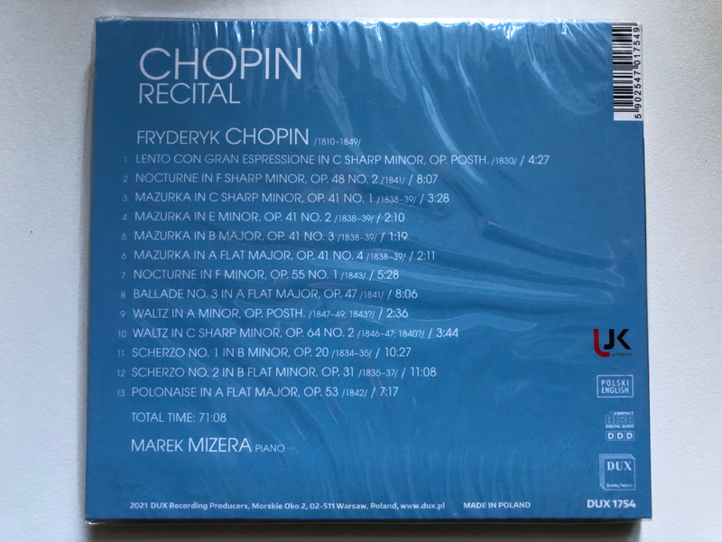 Chopin - Recital - Marek Mizera (piano) / DUX Recording Audio CD 2021 / DUX 1754