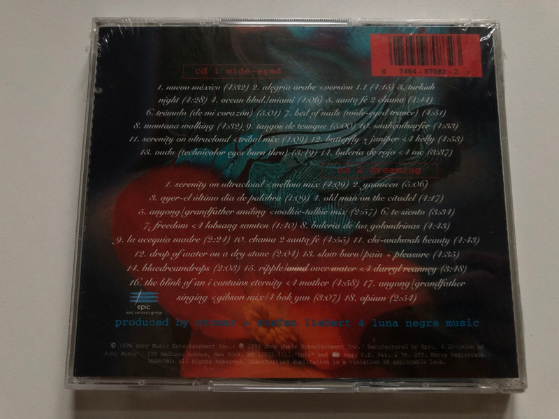 Ottmar Liebert + Luna Negra – Opium / CD 1: Wide-eyed, CD 2: Dreaming / Bonus! CD + Video and Graphics. Playable on CD Players & CD ROM drivers with Macintosh and IBM compatible computers / Epic 2x Audio CD 1996 / E2K 67083