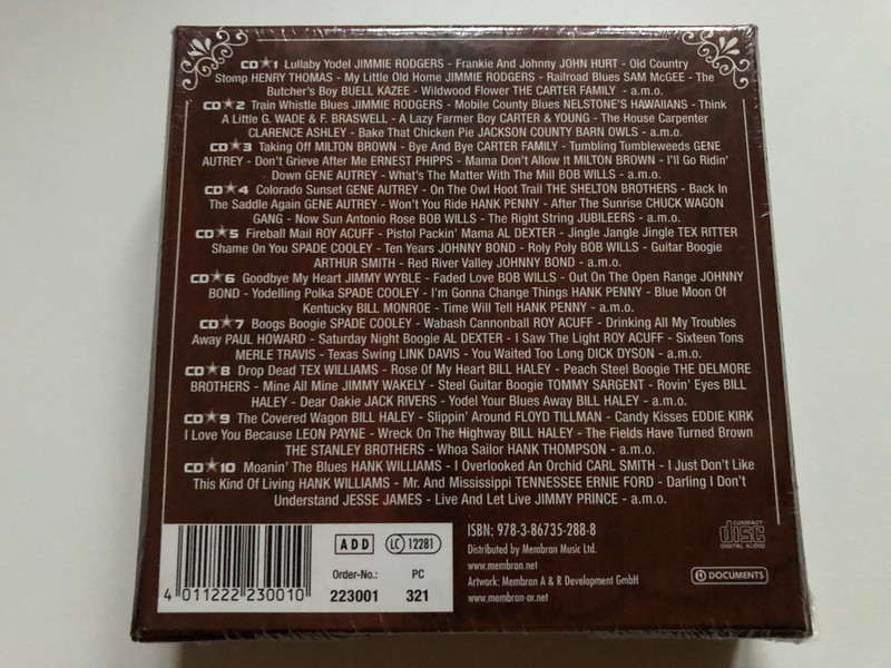 Country & Western / Jimmie Rodgers; John Hurt; Ernest Phipps; Merle Travis; Hank Williams; Gene Autry; Tennessee Ernie Ford; Bill Haley, a.m.o. / Documents 10x Audio CD, Box Set / 223001