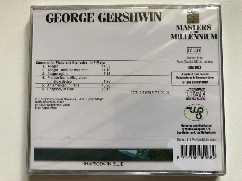 George Gershwin – Rhapsody In Blue / Masters Of The Millennium Audio CD 1999 / MM 2023