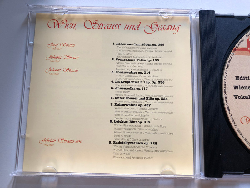 Wien, Strauss und Gesang - Edition Wiener Vokalisten / Maria Tardy, Wiener Sangerknaben, Wiener Vokalisten, Wiener Strauss-Solisten / Voiceart Audio CD 2001 / 9120008220017