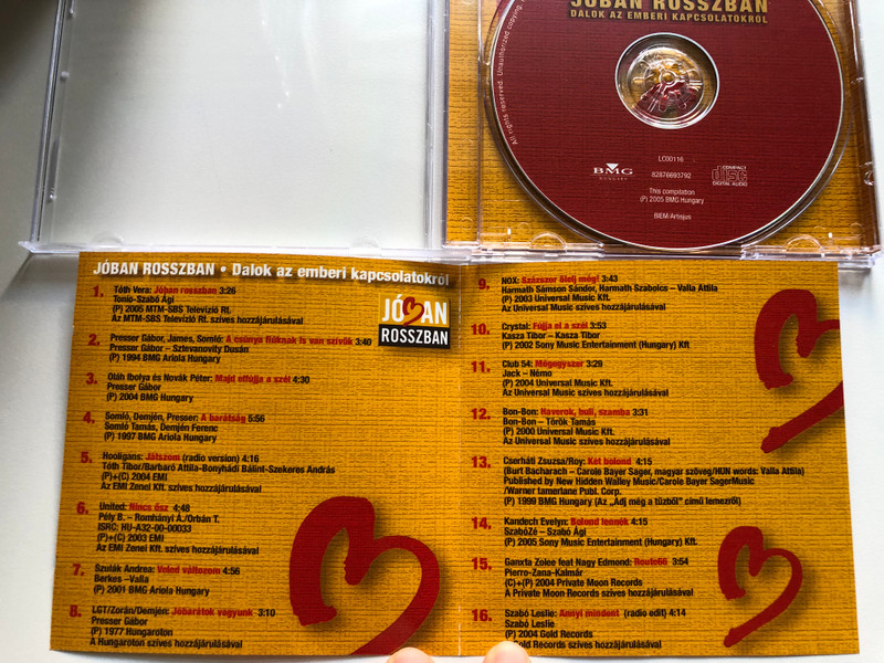 Jóban Rosszban - Dalok Az Emberi Kapcsolatokról / Tóth Vera; Presser Gábor; Oláh Ibolya; Hooligans ; United; ...es masok... / BMG Hungary Audio CD 2005 / 82876693792