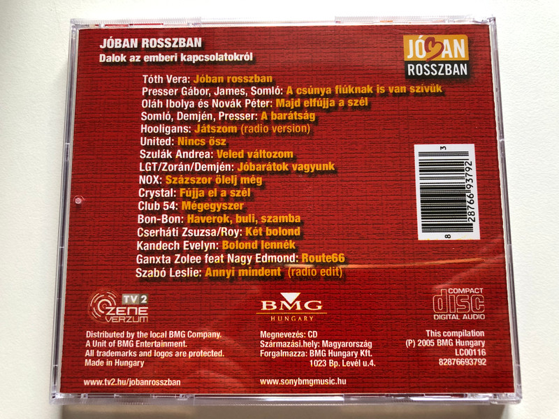 Jóban Rosszban - Dalok Az Emberi Kapcsolatokról / Tóth Vera; Presser Gábor; Oláh Ibolya; Hooligans ; United; ...es masok... / BMG Hungary Audio CD 2005 / 82876693792