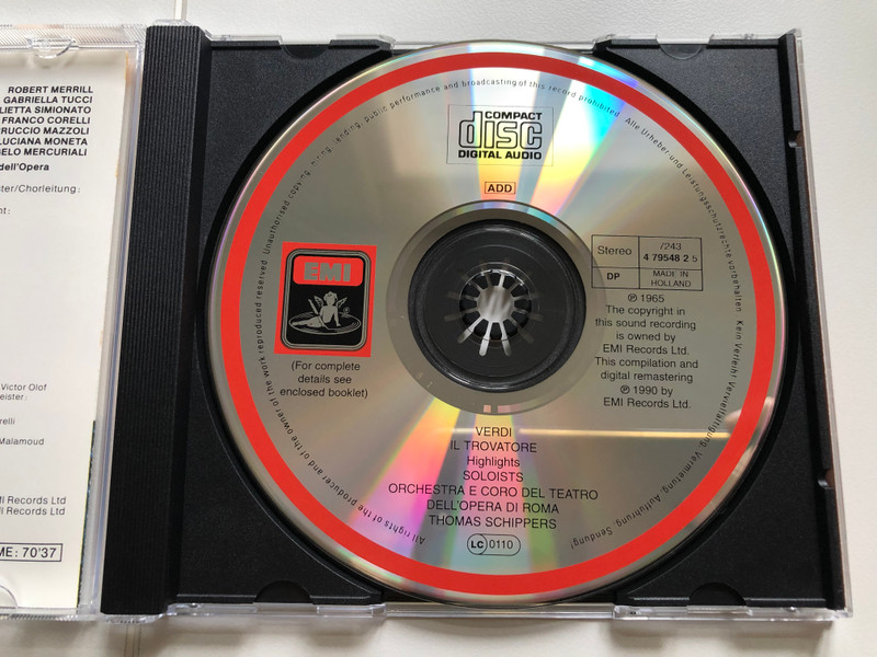 Verdi - Il Trovatore (Highlights / Extraits / Querschnitt) / Corelli, Tucci, Simionato, Merrill, Coro E Orchestra Dell'Opera Di Roma, Schippers / EMI Audio CD 1990 Stereo / CDZ 4 79548 2