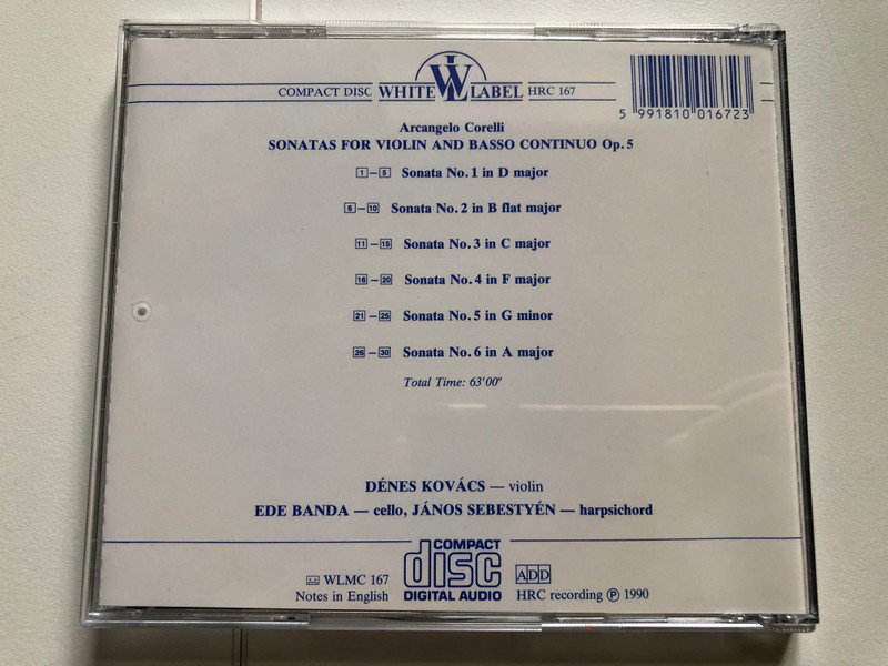 Arcangelo Corelli - Sonatas Op. 5 Nos. 1-6 / Denes Kovacs, Ede Banda, Janos Sebestyen / White Label / Hungaroton Audio CD 1990 Stereo / HRC 167