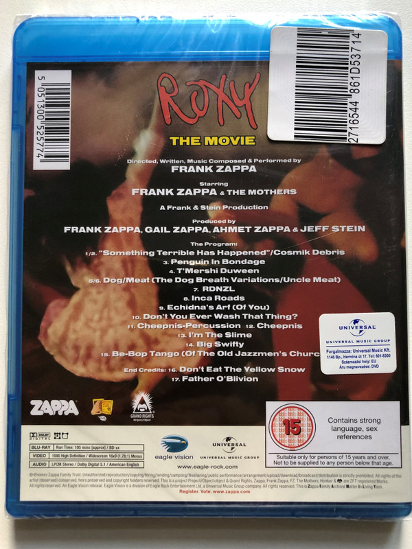 Roxy - The Movie - Starring Frank Zappa & The Mothers / Every Fan His Prisoner... Every Guitar His Slave! / Eagle Vision Blu-ray Disc / ERBRD5257