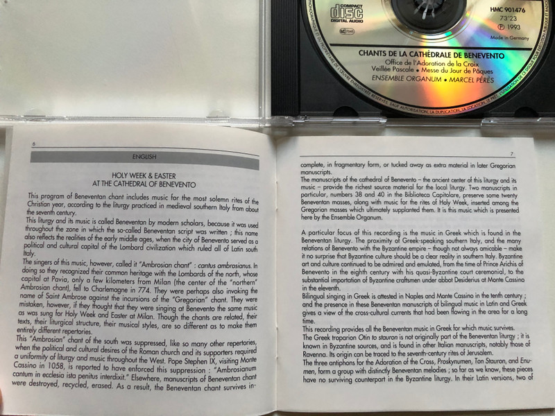 Chants De La Cathédrale De Benevento - Semaine Sainte & Pâques (Holy Week & Easter) / Ensemble Organum, Marcel Pérès / Harmonia Mundi Audio CD 1993 / HMC 901476