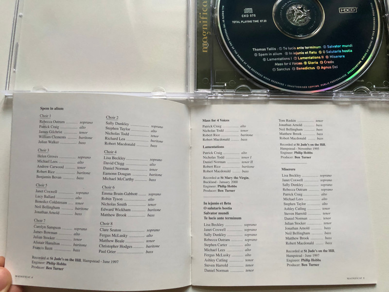 Thomas Tallis - Spem In Alium ☩ Lamentation ☩ Mass & Motets / Magnificat / Linn Records Audio CD 2000 / CKD 075