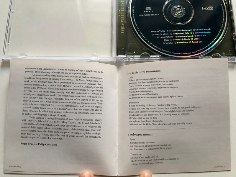 Thomas Tallis - Spem In Alium ☩ Lamentation ☩ Mass & Motets / Magnificat / Linn Records Audio CD 2000 / CKD 075