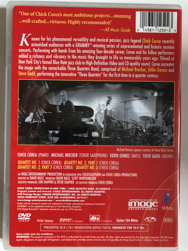 Three Quartets Band - Chick Corea - Rendezvous In New York / Image Entertainment DVD Video CD / ID1250IEDVD